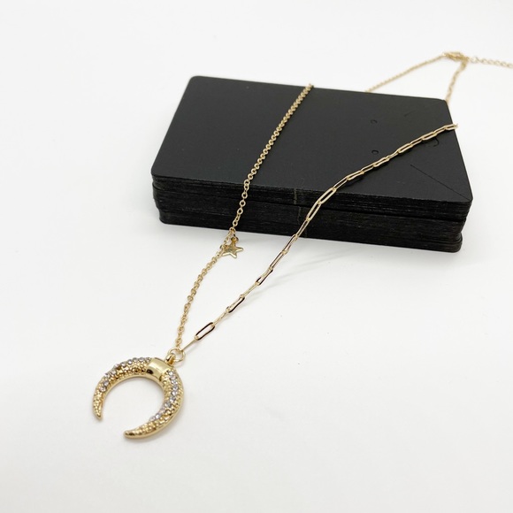 New Moon Star Rhinestone Choker Necklace - Picture 5 of 8